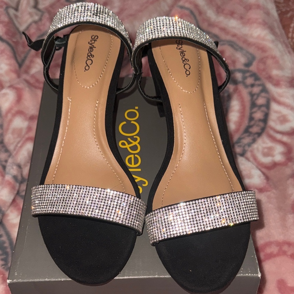 Style & Co. Black and Silver Heeled Sandals
